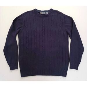 Oscar de la Renta Men's Navy Cotton Cable Knit Crew Neck Sweater Sz L
